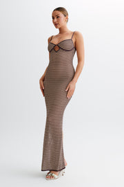 Jeannie Stripe Cupped Knit Maxi Dress - Chocolate/Nude