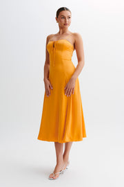 Luciana Satin Midi Dress - Tangerine