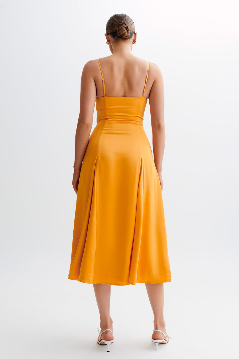 Luciana Satin Midi Dress - Tangerine