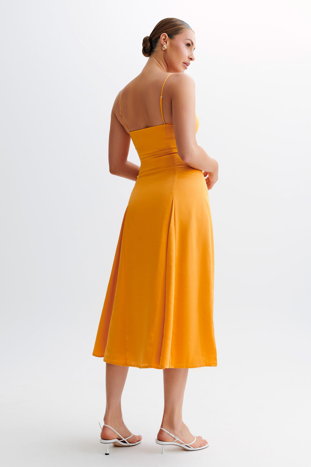 Luciana Satin Midi Dress - Tangerine