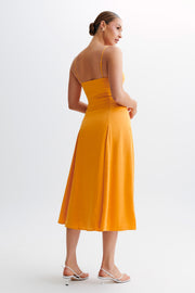 Luciana Satin Midi Dress - Tangerine