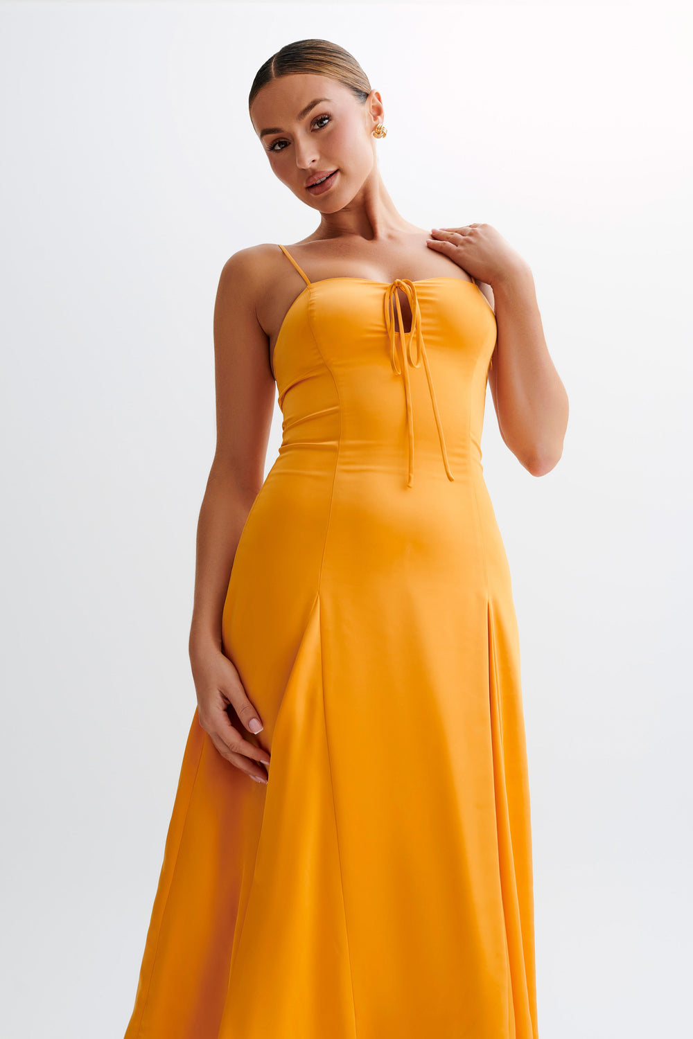 Luciana Satin Midi Dress - Tangerine