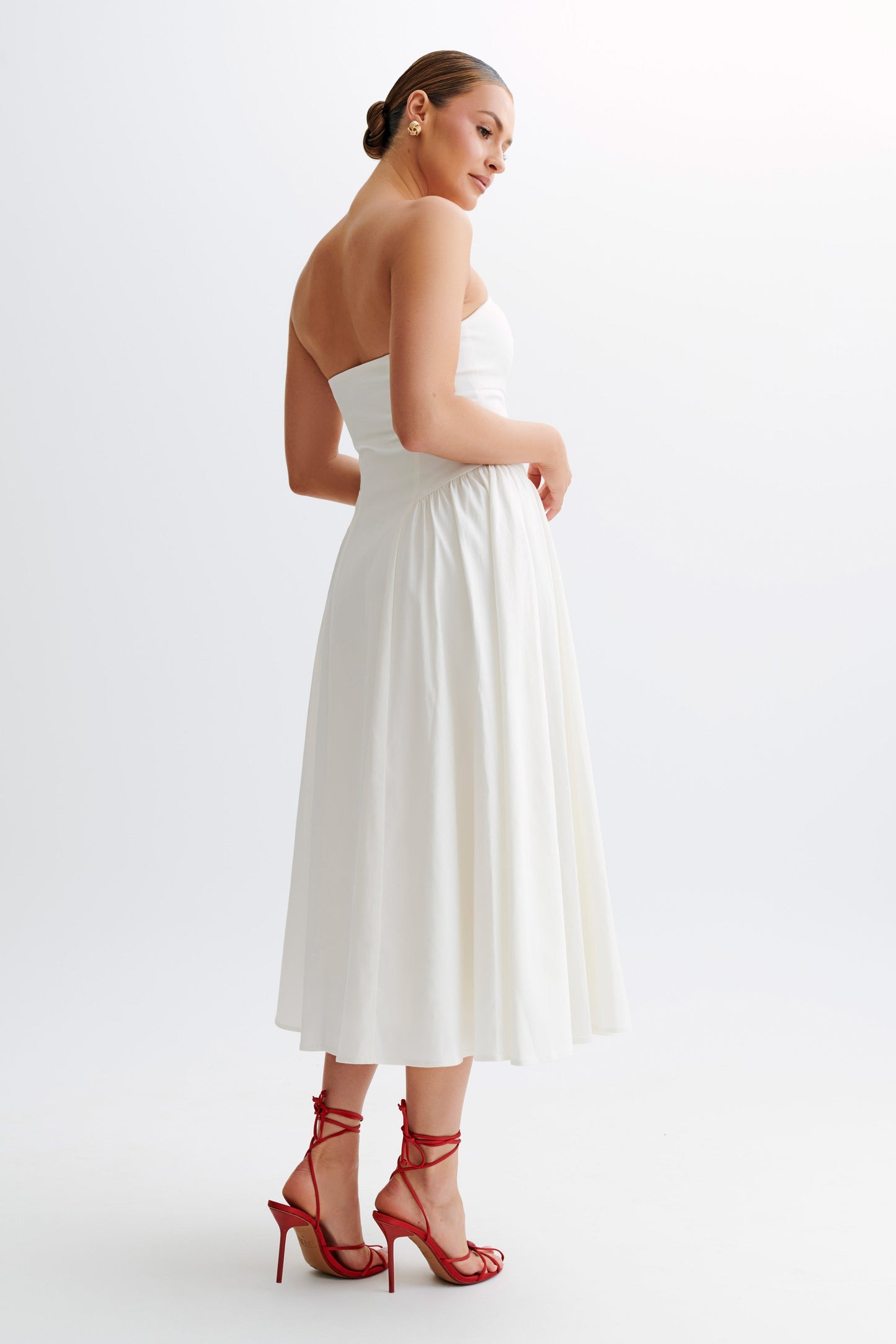 Carmele Cotton Gathered Midi Dress - White