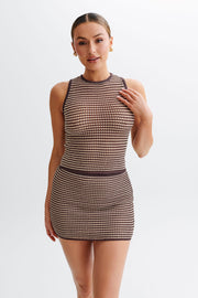 Omarosa Stripe Knit Mini Skirt - Chocolate/Nude