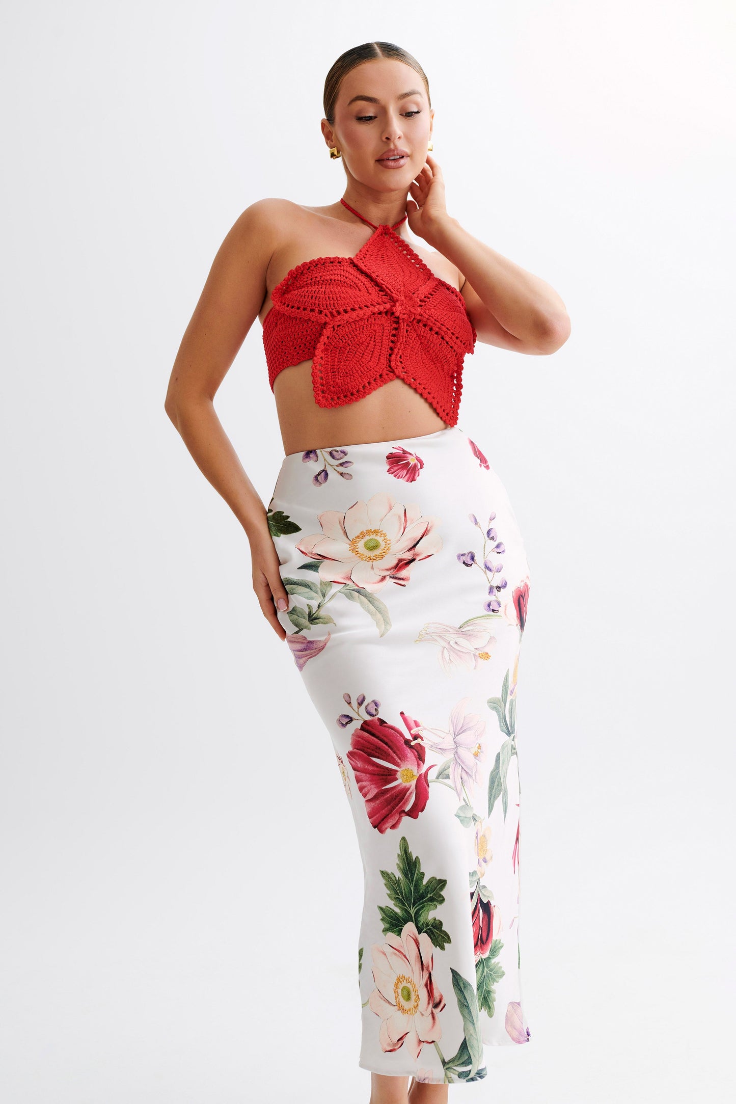 Bailey Floral Crochet Halter Top - Pomegranate