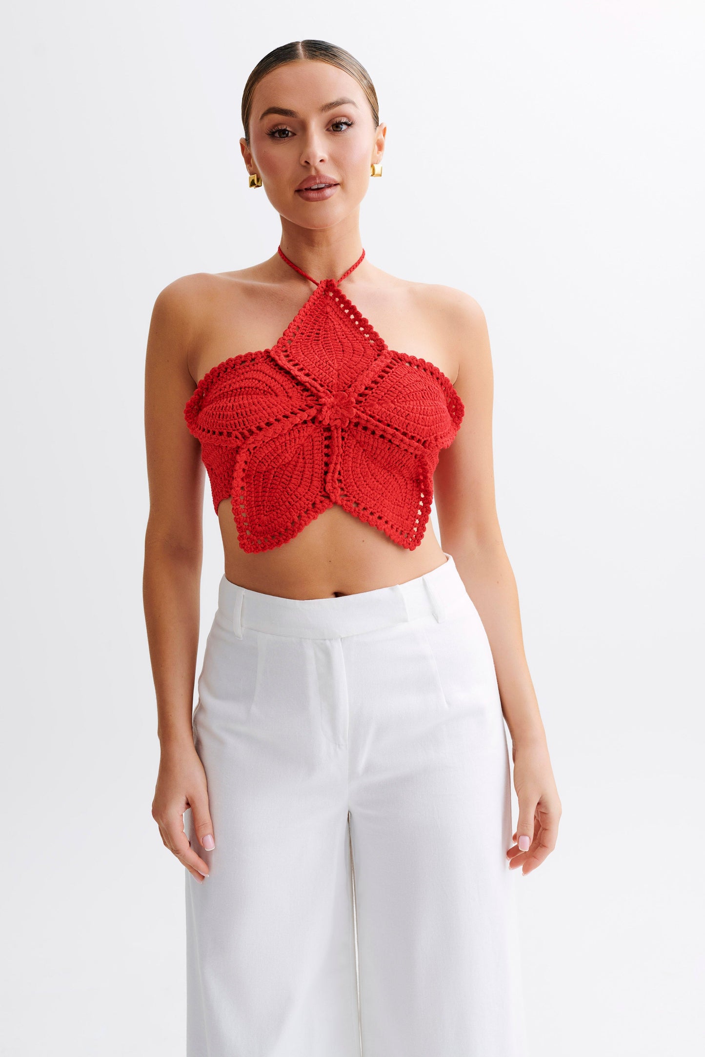 Bailey Floral Crochet Halter Top - Pomegranate