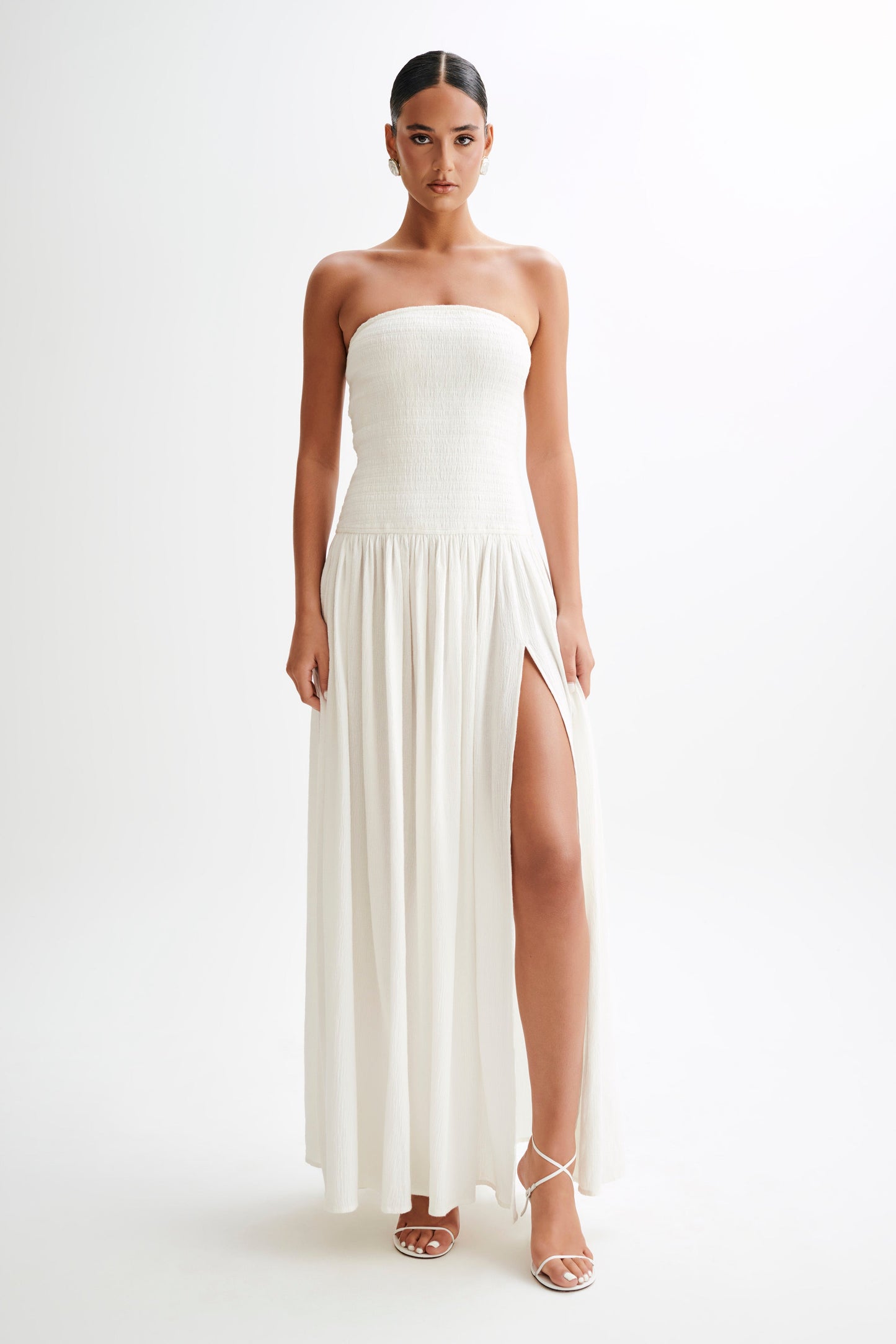 Maureen Cotton Shirring Maxi Dress - Ivory