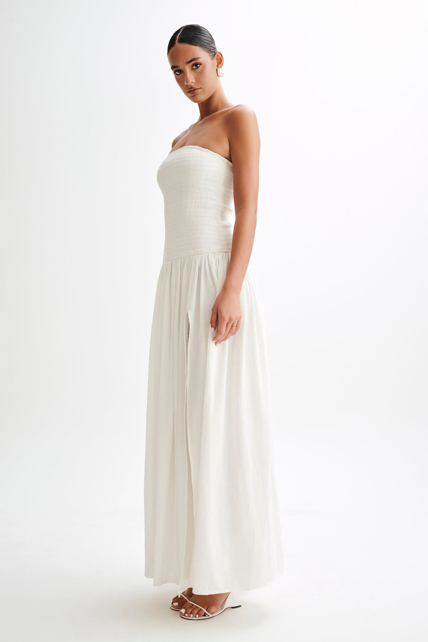 Maureen Cotton Shirring Maxi Dress - Ivory