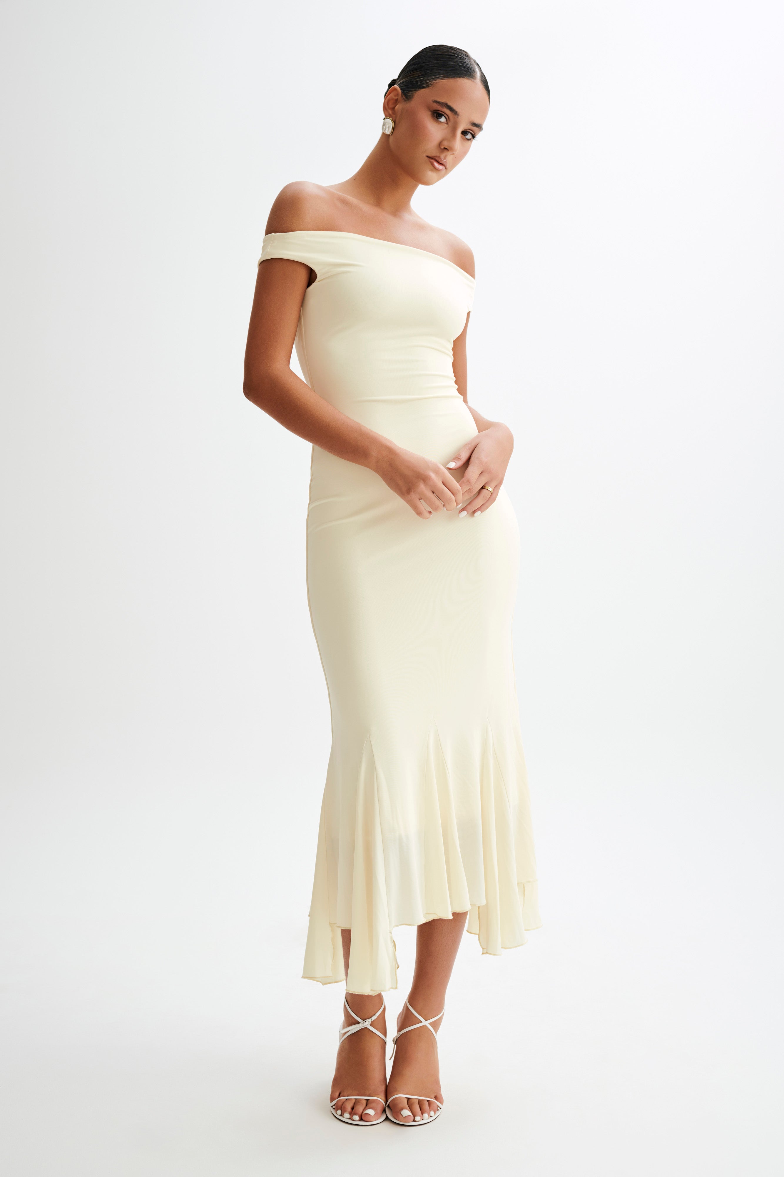 Analina Slinky Handkerchief Midi Dress - Lemon Sherbet | MESHKI US