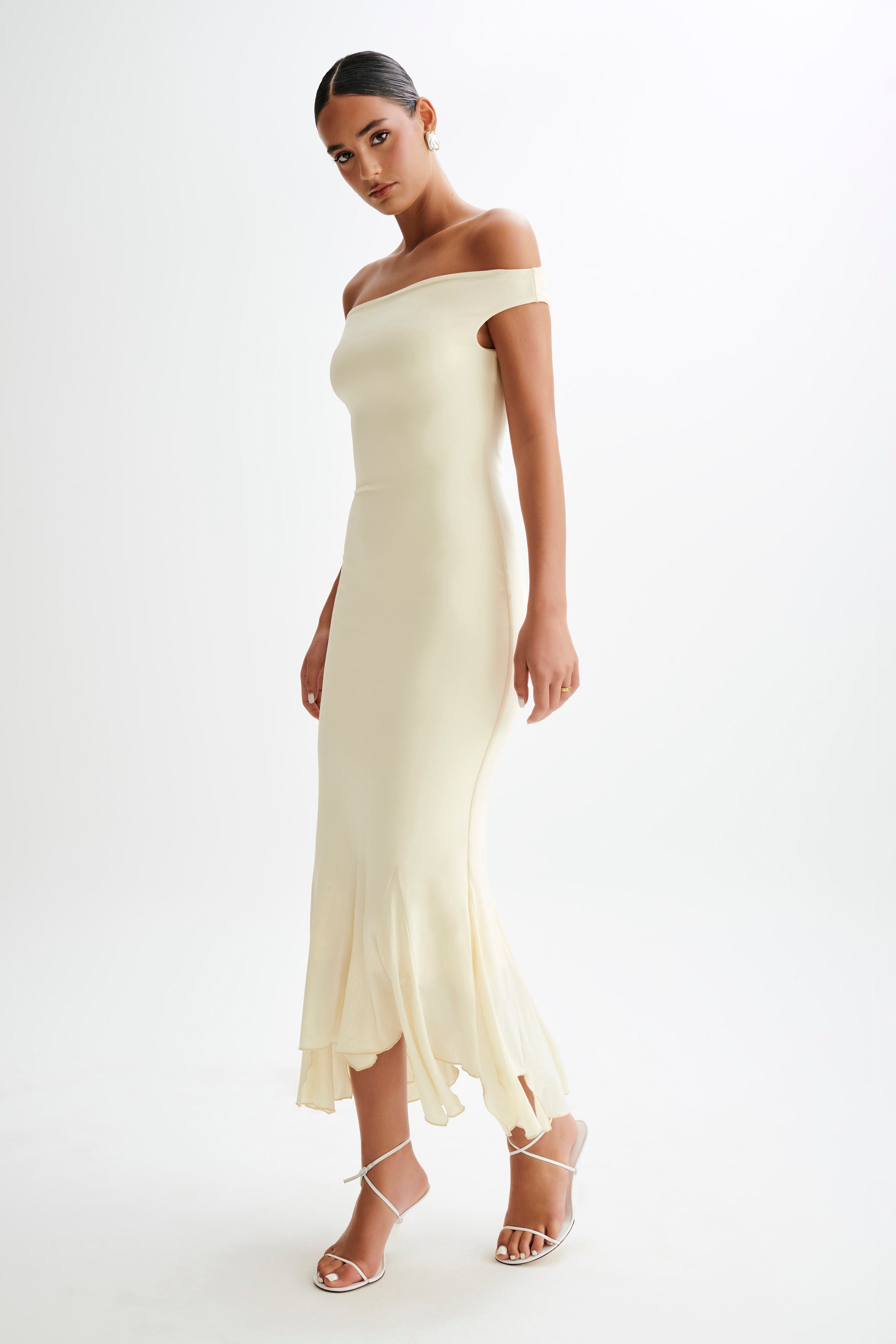 Analina Slinky Handkerchief Midi Dress - Lemon Sherbet | MESHKI US