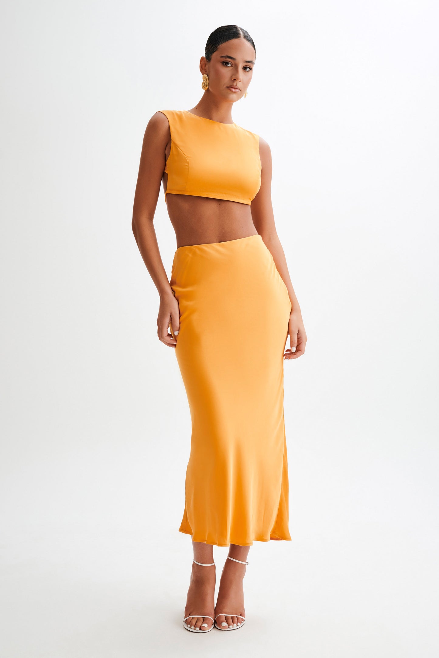 Viviana Satin Sleeveless Crop Top - Tangerine