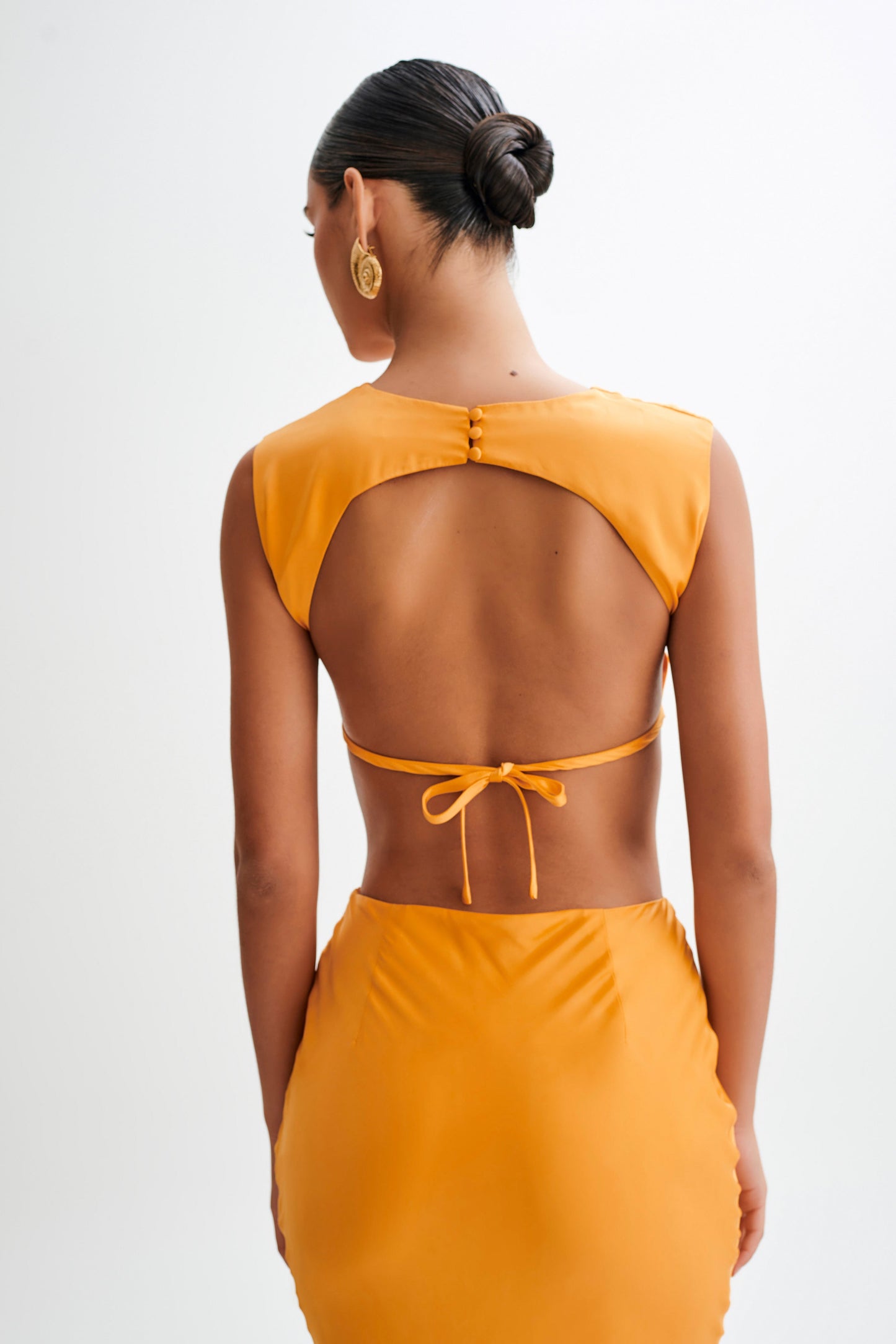 Viviana Satin Sleeveless Crop Top - Tangerine