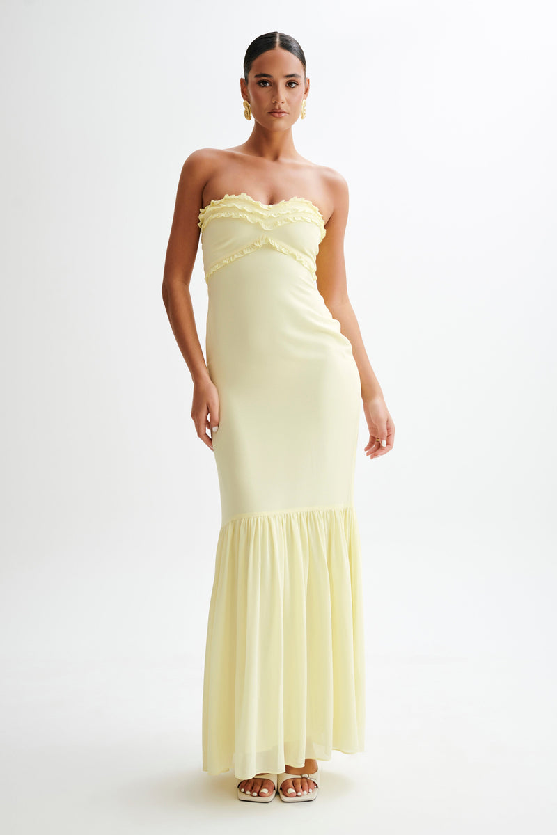 Olivette Strapless Chiffon Maxi Dress - Lemon Sherbet - MESHKI U.S