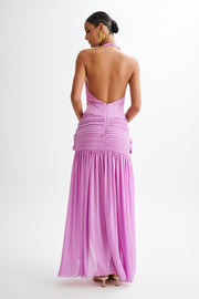 Graziana Satin Chiffon Plunge Maxi Dress - Violet