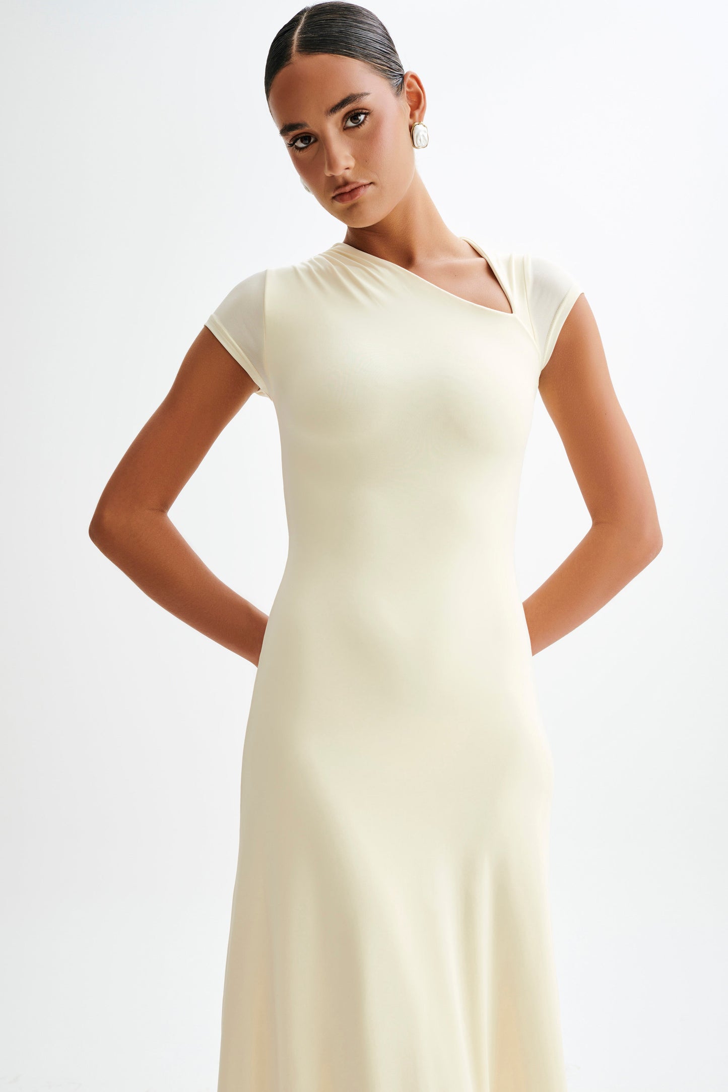 Ilaria Slinky Maxi Dress With Cut Out - Lemon Sherbet