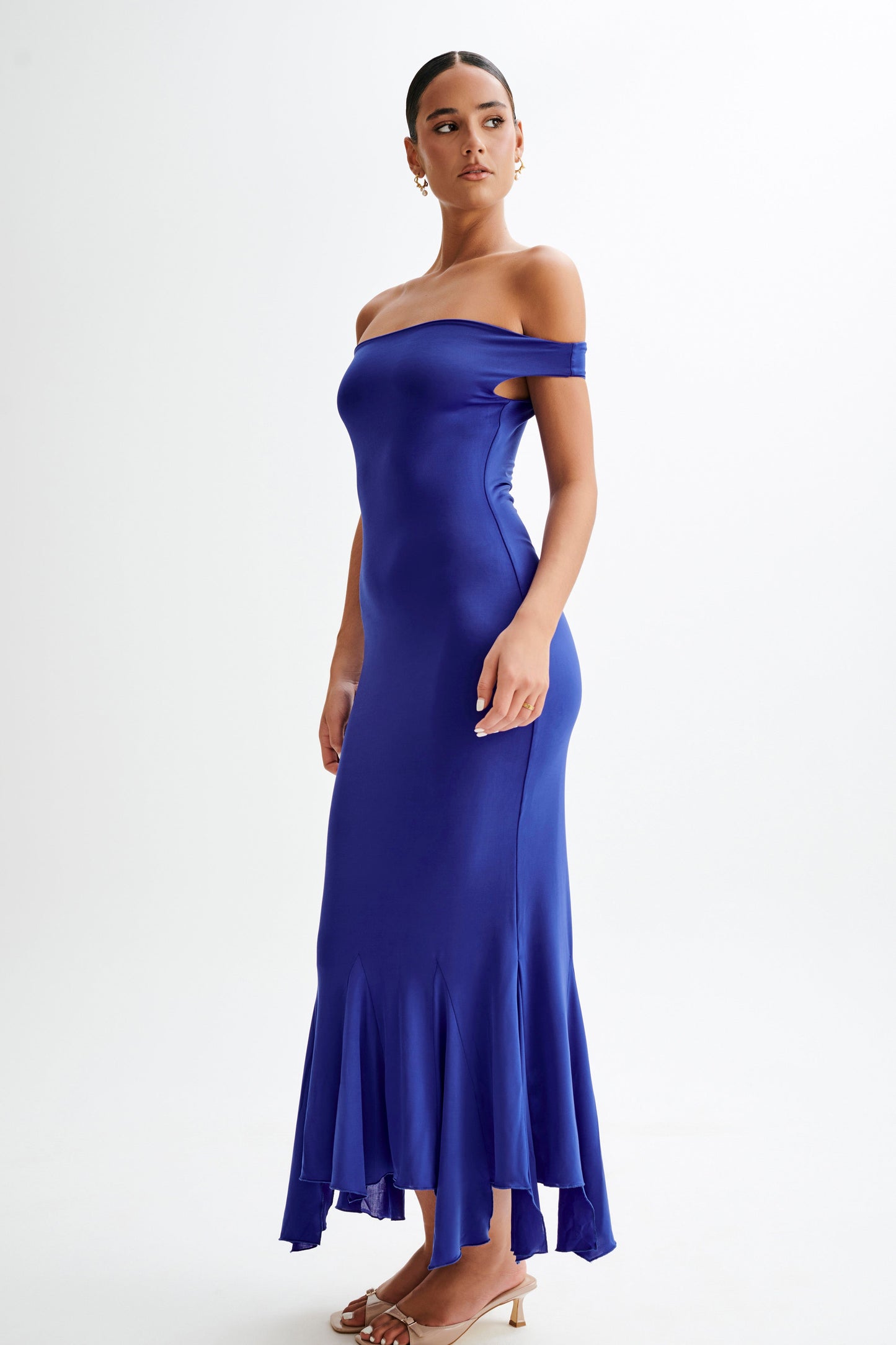 Analina Slinky Handkerchief Midi Dress - Cobalt Blue