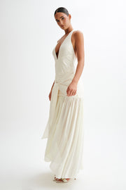 Graziana Satin Chiffon Plunge Maxi Dress - Ivory