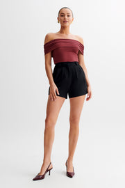 Meena Recycled Nylon Off Shoulder Top - Wine