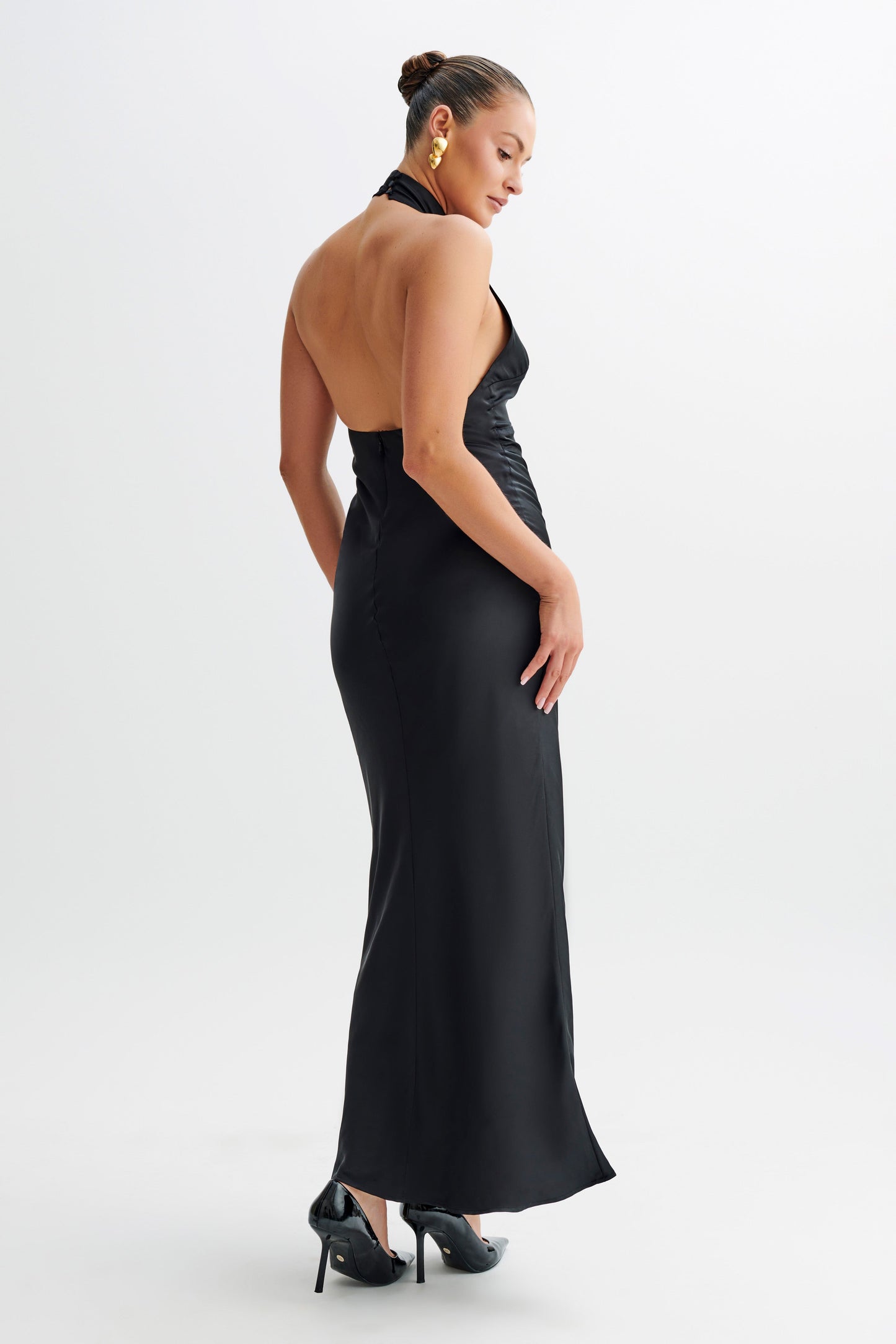 Belladonna Satin Halter Maxi Dress - Black