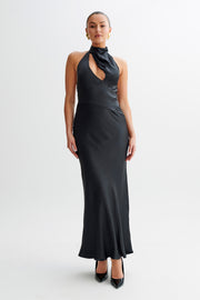 Belladonna Satin Halter Maxi Dress - Black