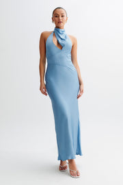 Belladonna Satin Halter Maxi Dress - Iris Blue