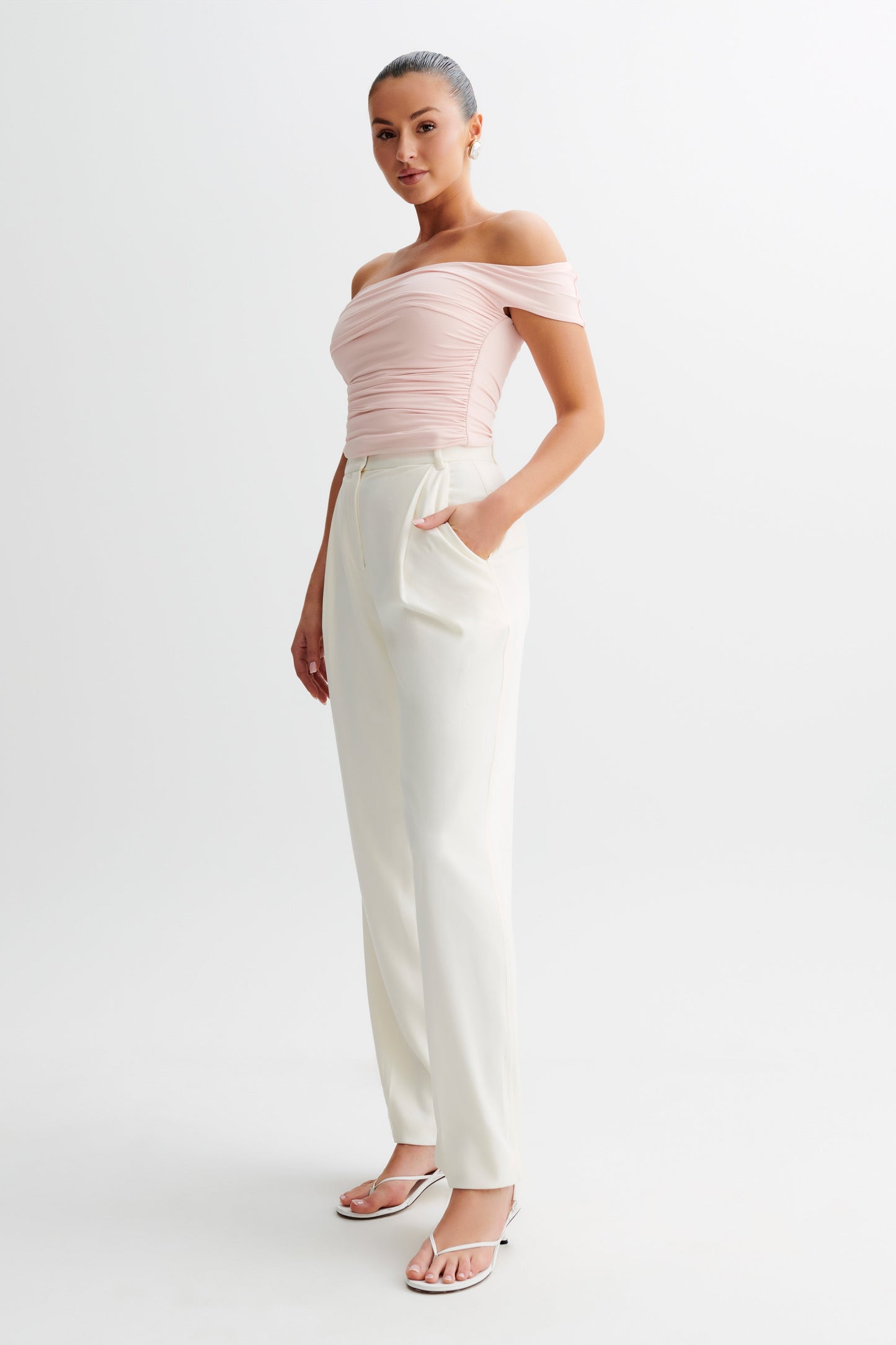 Piper Ruched Off Shoulder Top - Pale Pink