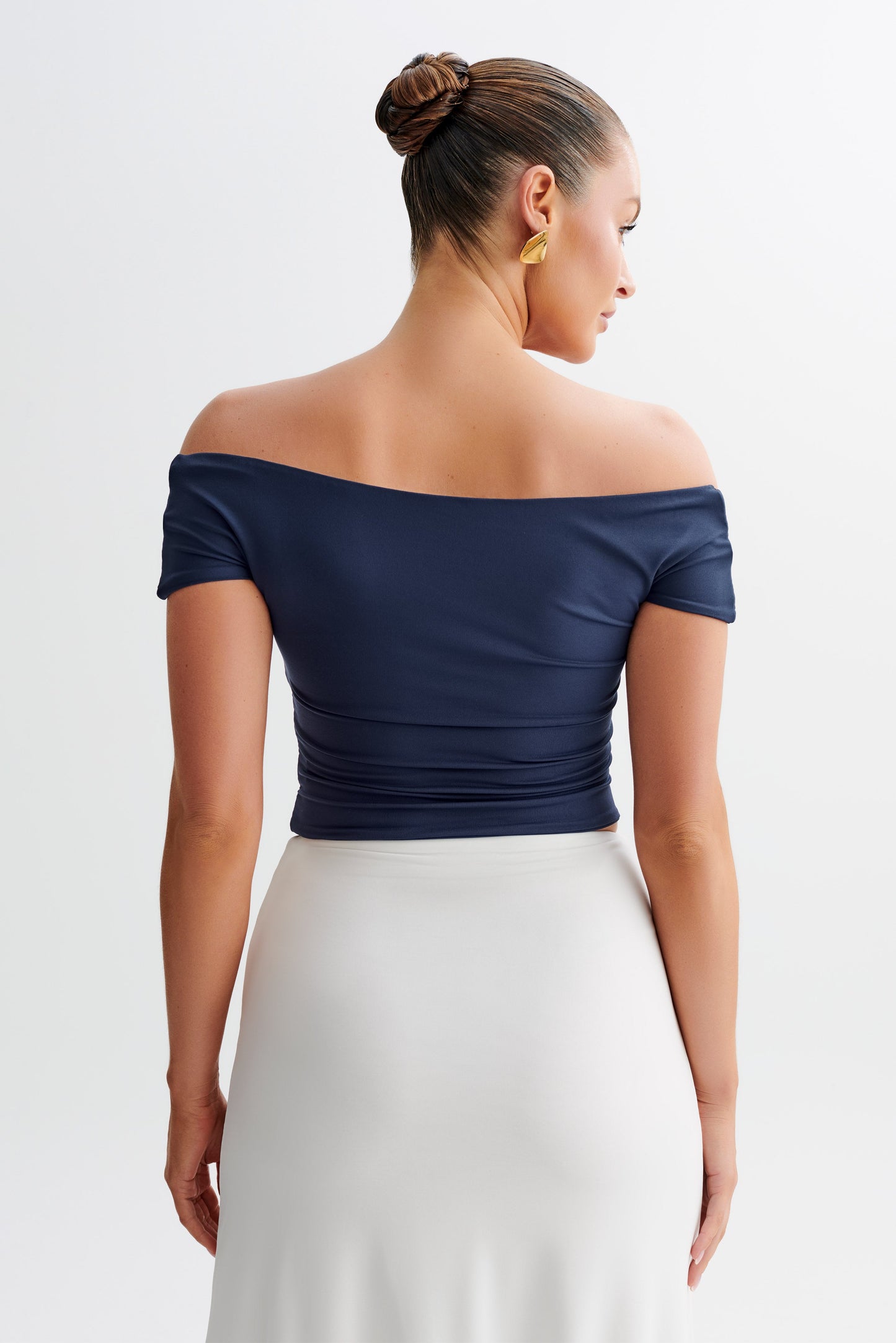 Piper Ruched Off Shoulder Top - Navy