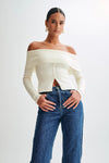 Diedre Buttoned Off Shoulder Knit Top - Pecan