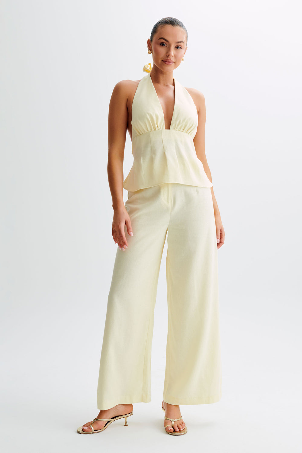 Delfina Linen Halter Top - Lemon Sherbet