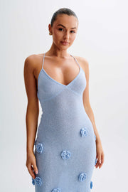 Suki Knit Maxi Dress With Flowers - Light Blue
