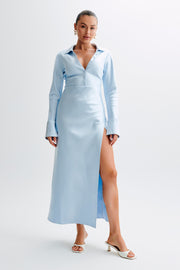 Whitley Satin Collared Maxi Dress - Ice Blue