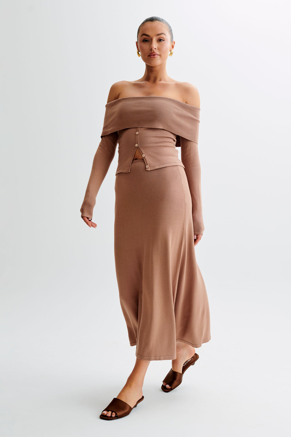 Diedre A-Line Knit Maxi Skirt - Pecan