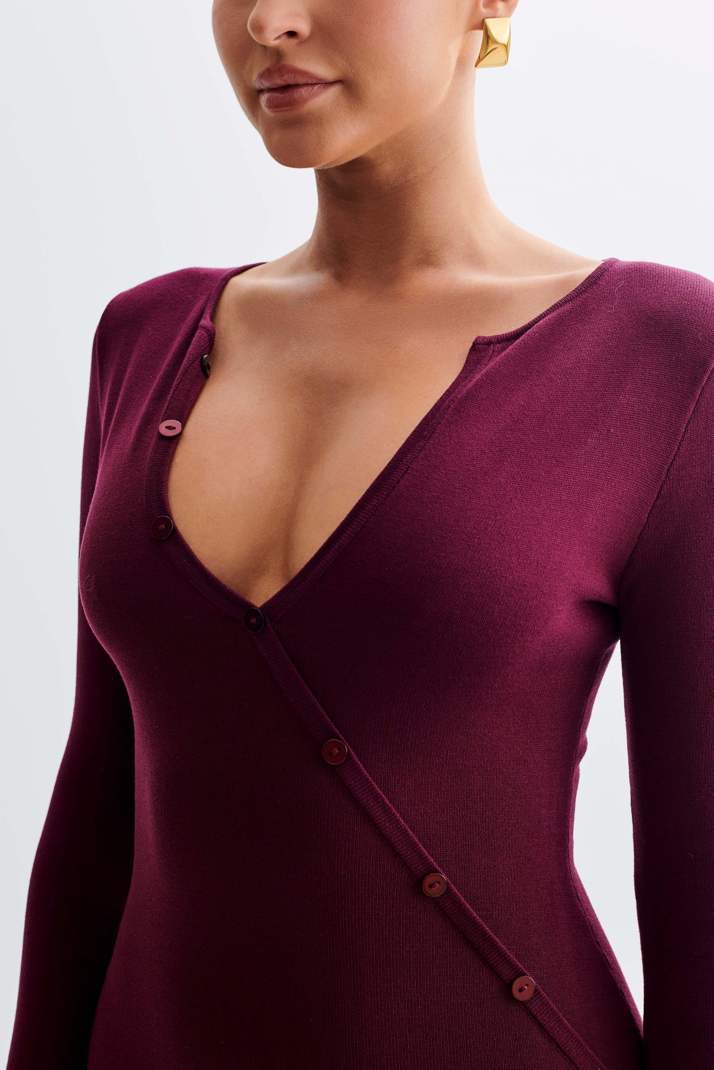 Maria Long Sleeve Buttoned Knit Maxi Dress - Plum