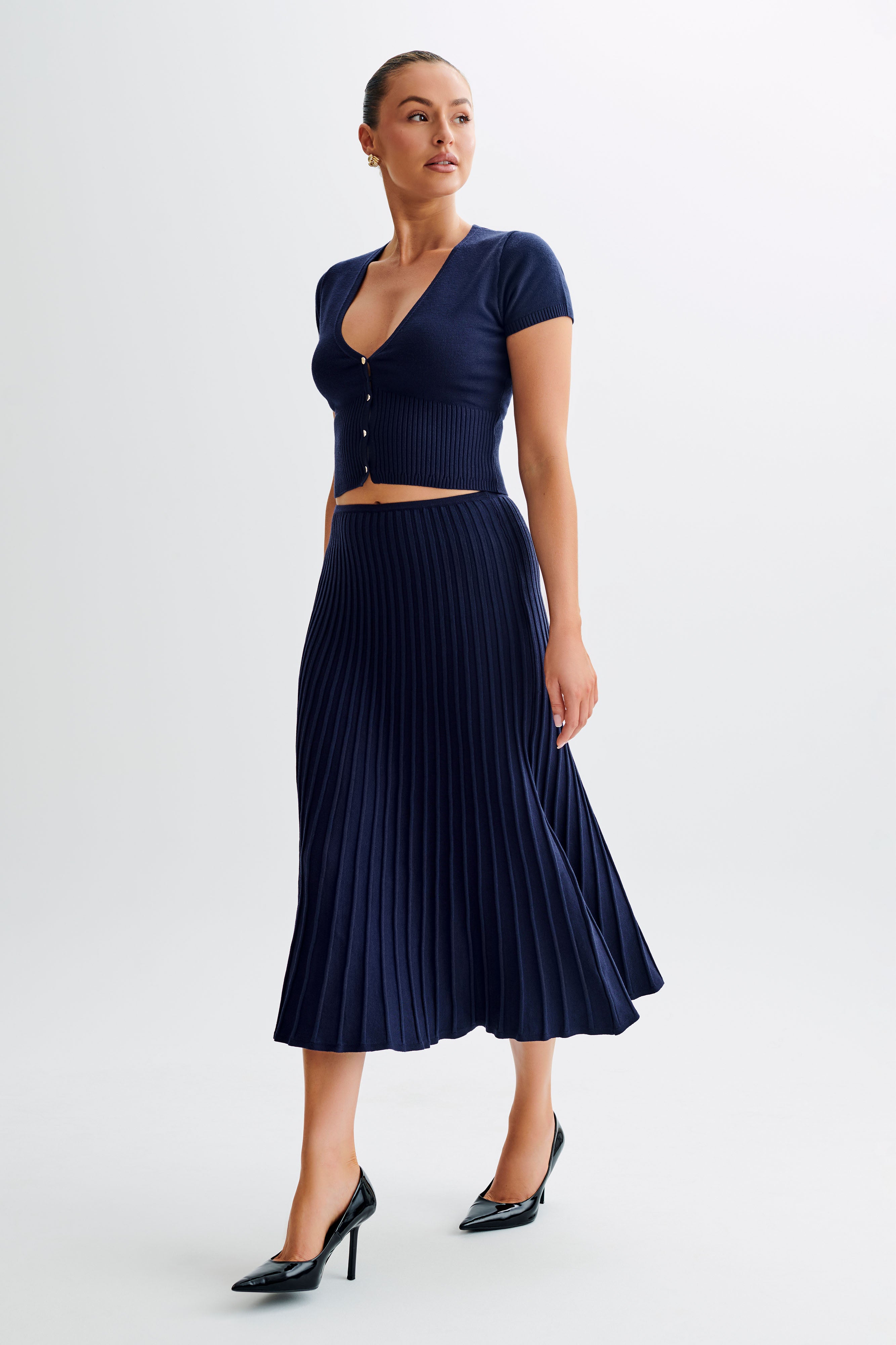 Jolene Rib Knit Midi Skirt - Navy XXS