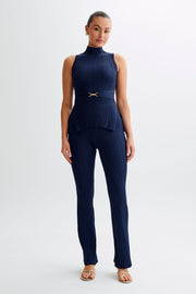 Tanya Cut Out High Neck Top - Navy