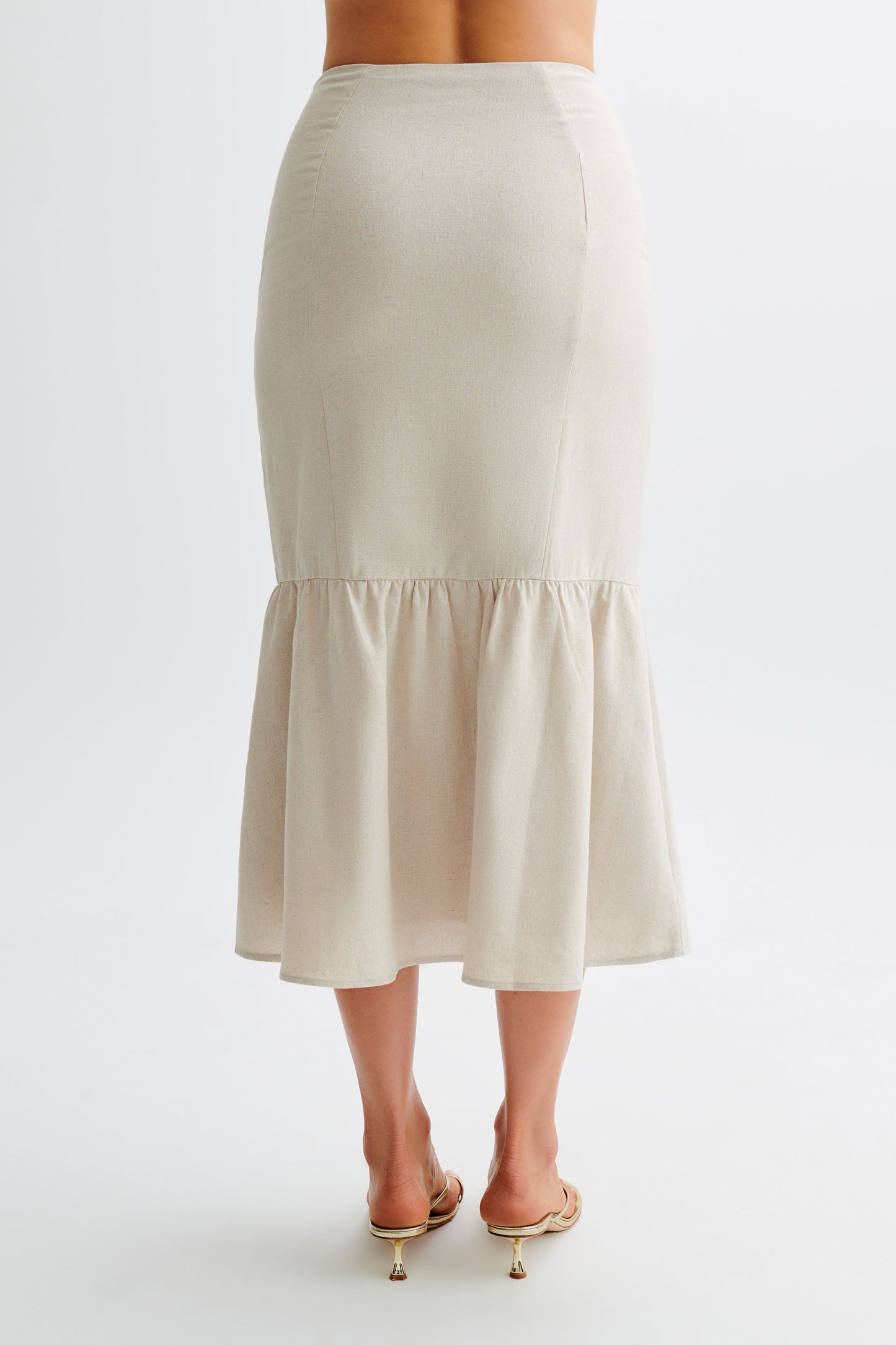 Venezia Linen Midi Skirt With Ruffle - Natural