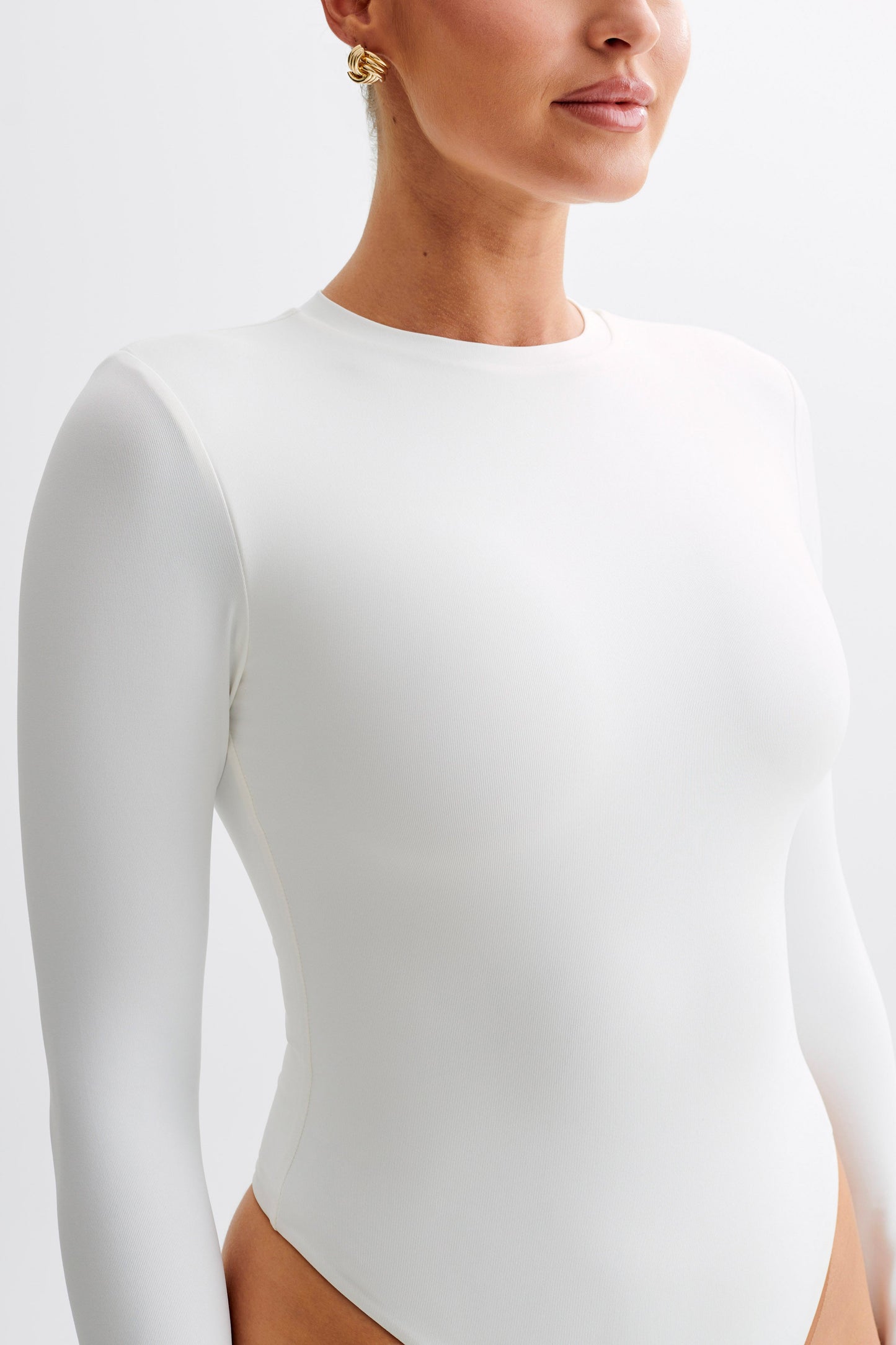 Delilah Long Sleeve Crew Neck Bodysuit - White