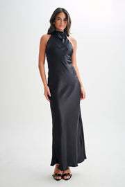 Esther Iridescent Satin Cowl Maxi Dress - Black