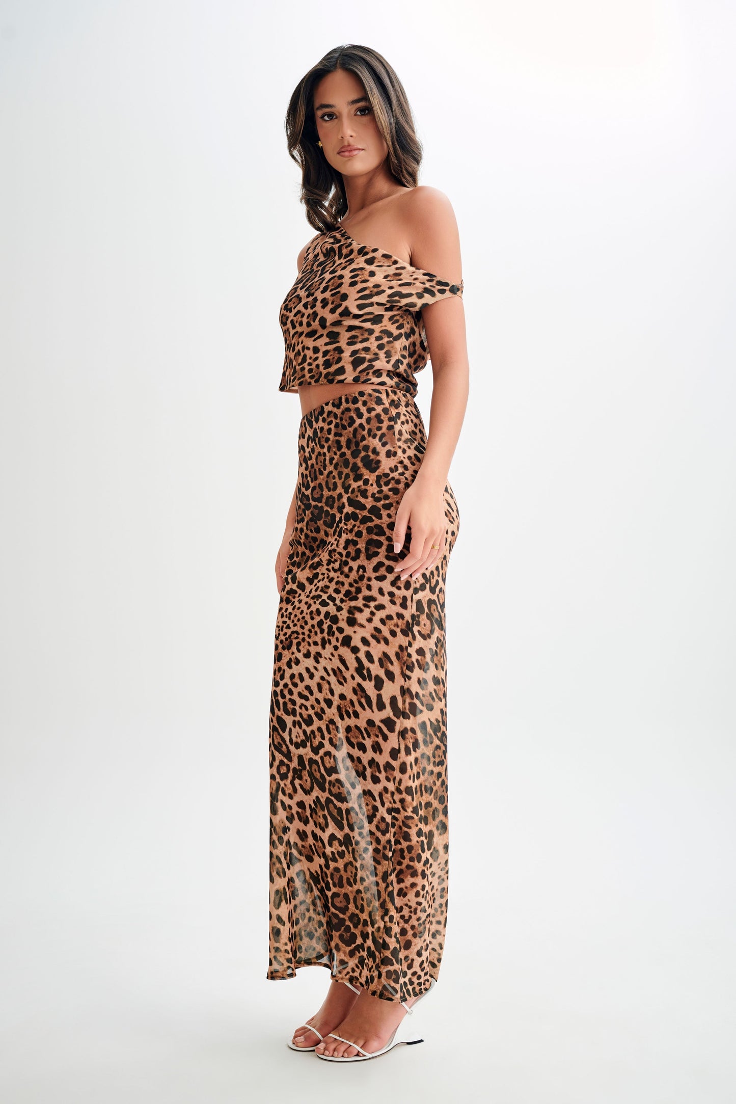 Yvonne Chiffon Off Shoulder Top - Leopard Print