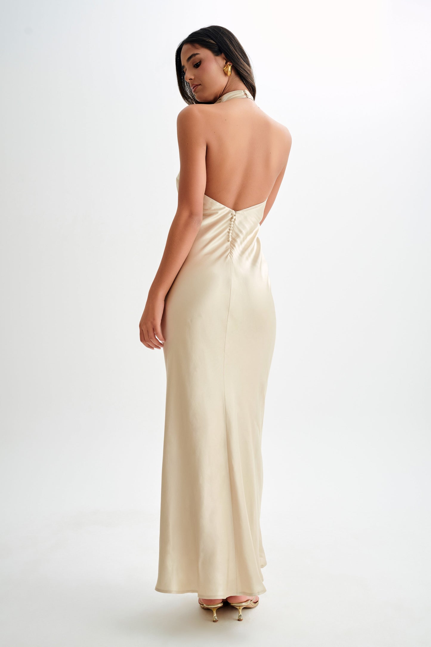 Esther Iridescent Satin Cowl Maxi Dress - Gold