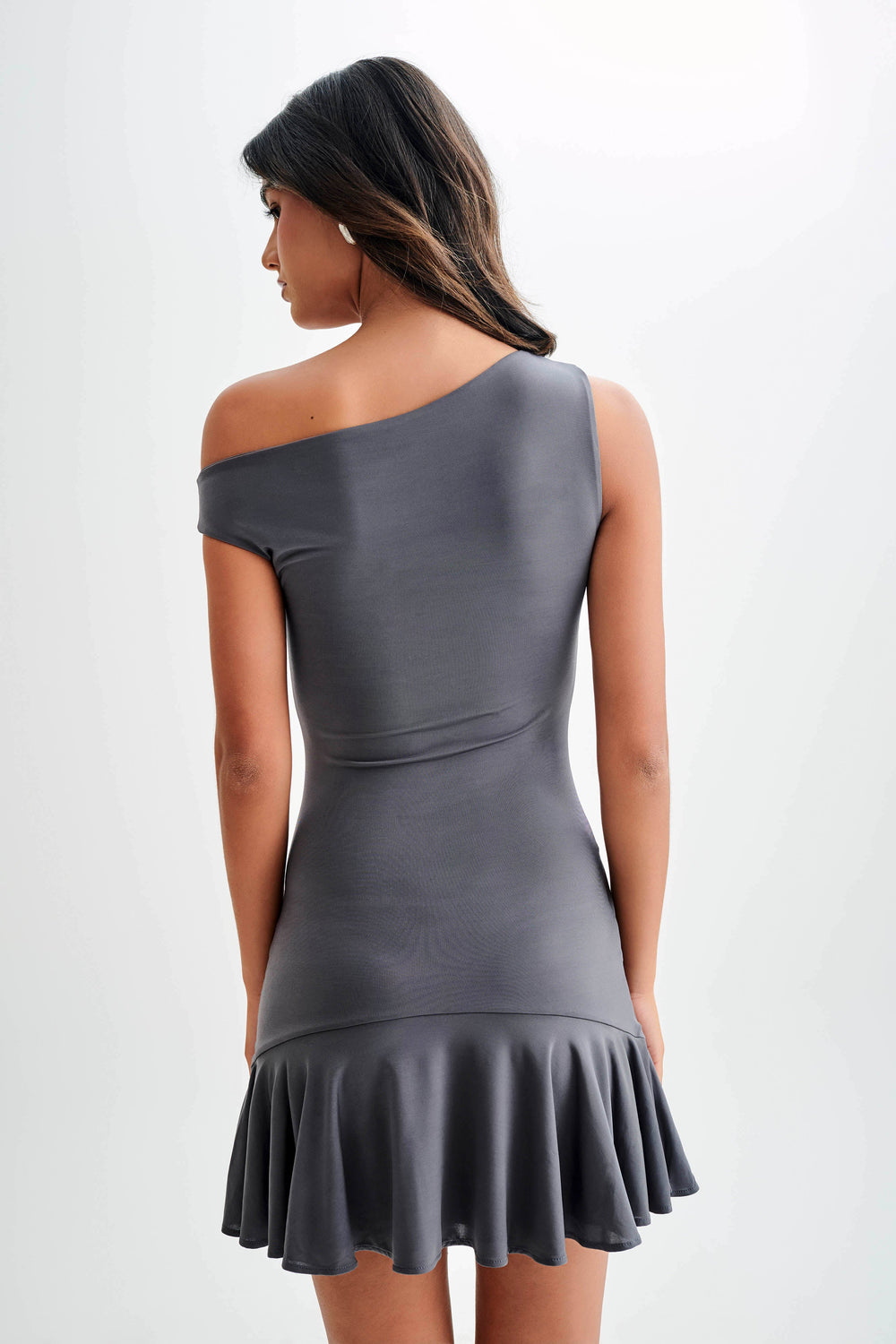 Irving Off Shoulder Slinky Mini Dress - Dark Charcoal