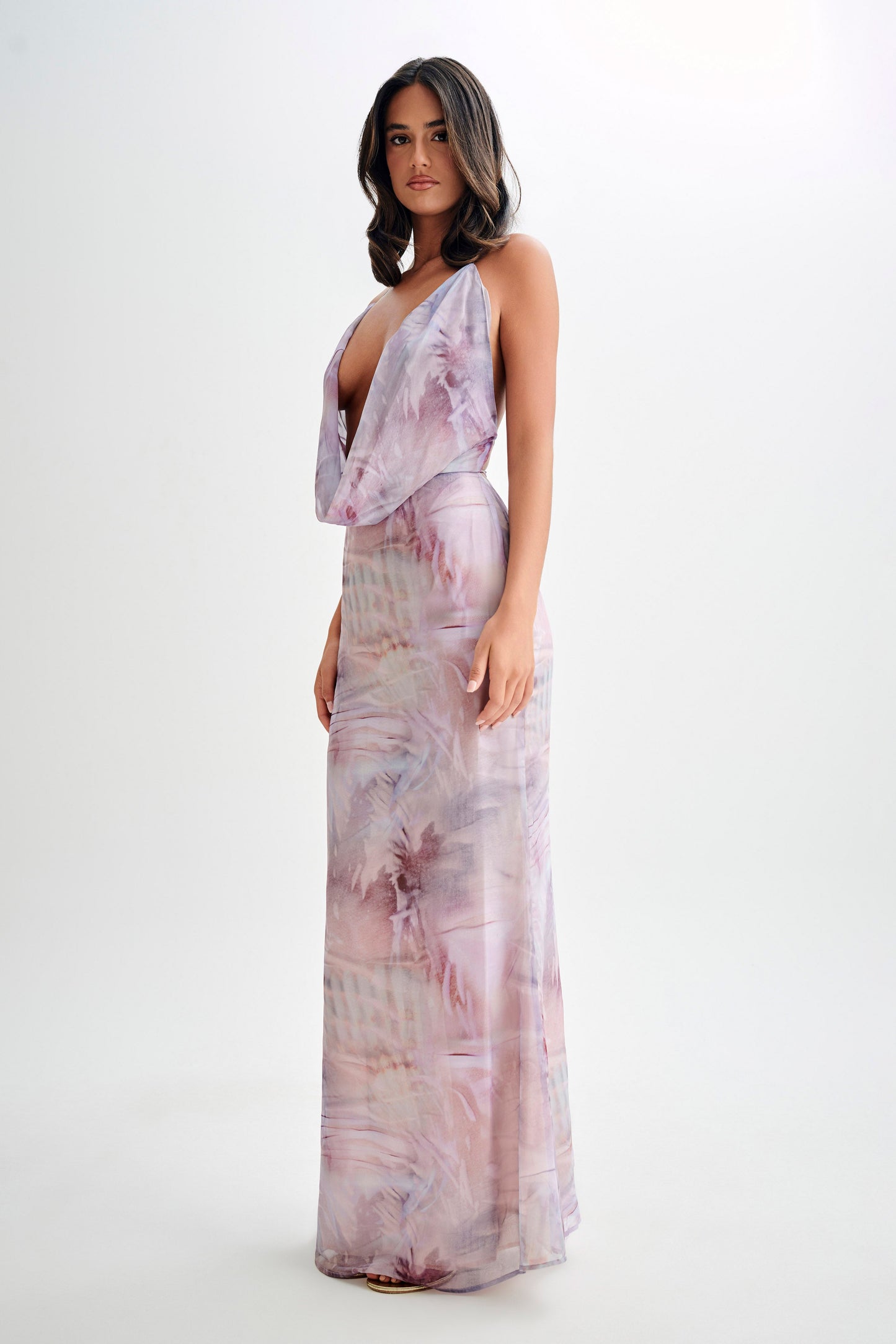 Attina Cowl Chiffon Maxi Dress - Mermaid Shell Print