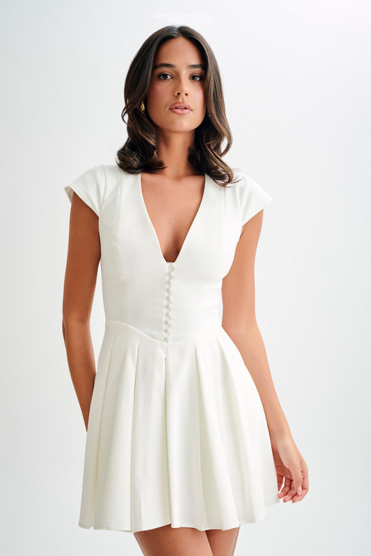 Keely Cotton Cap Sleeve Mini Dress - White