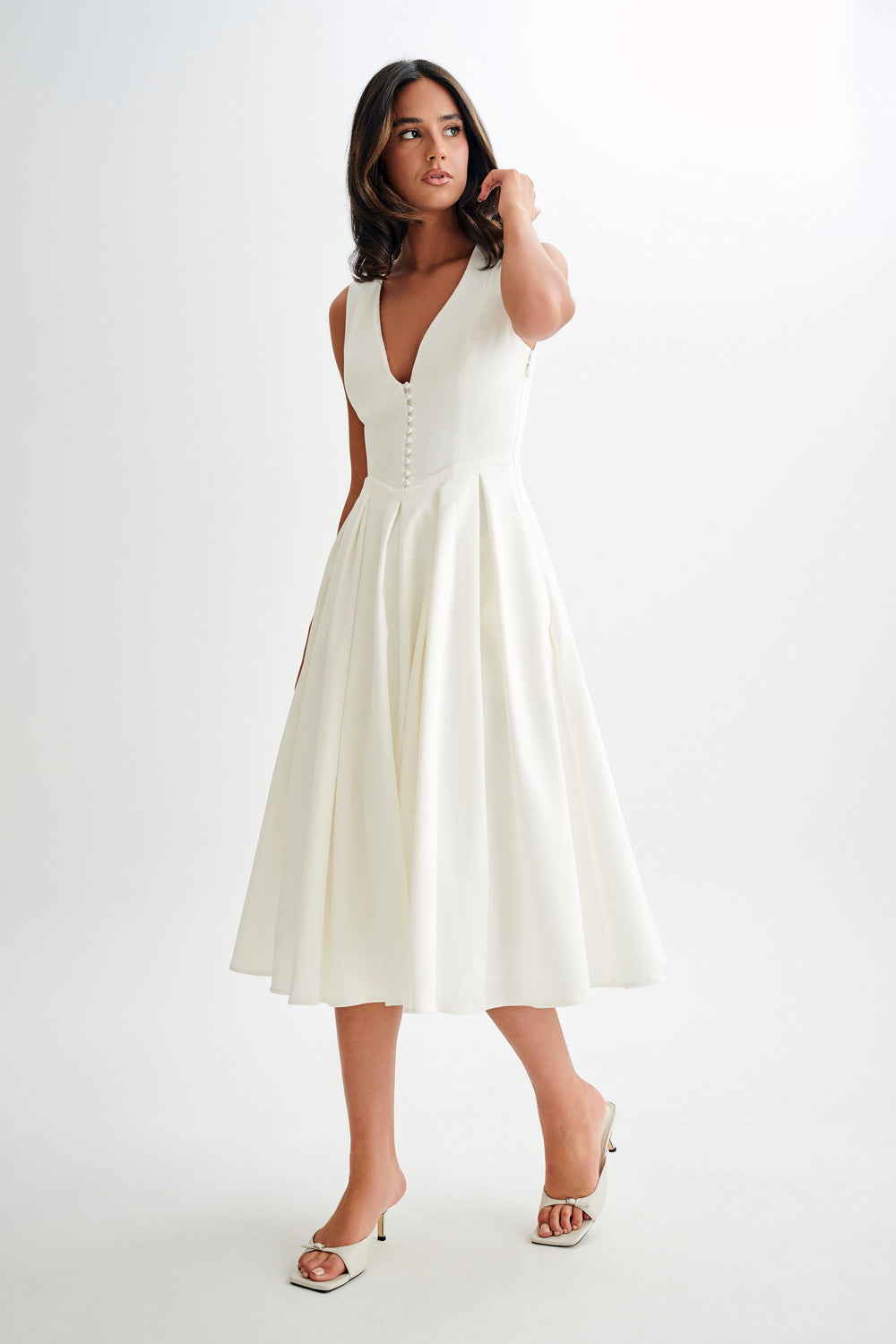 Keely Cotton Sleeveless Midi Dress - White