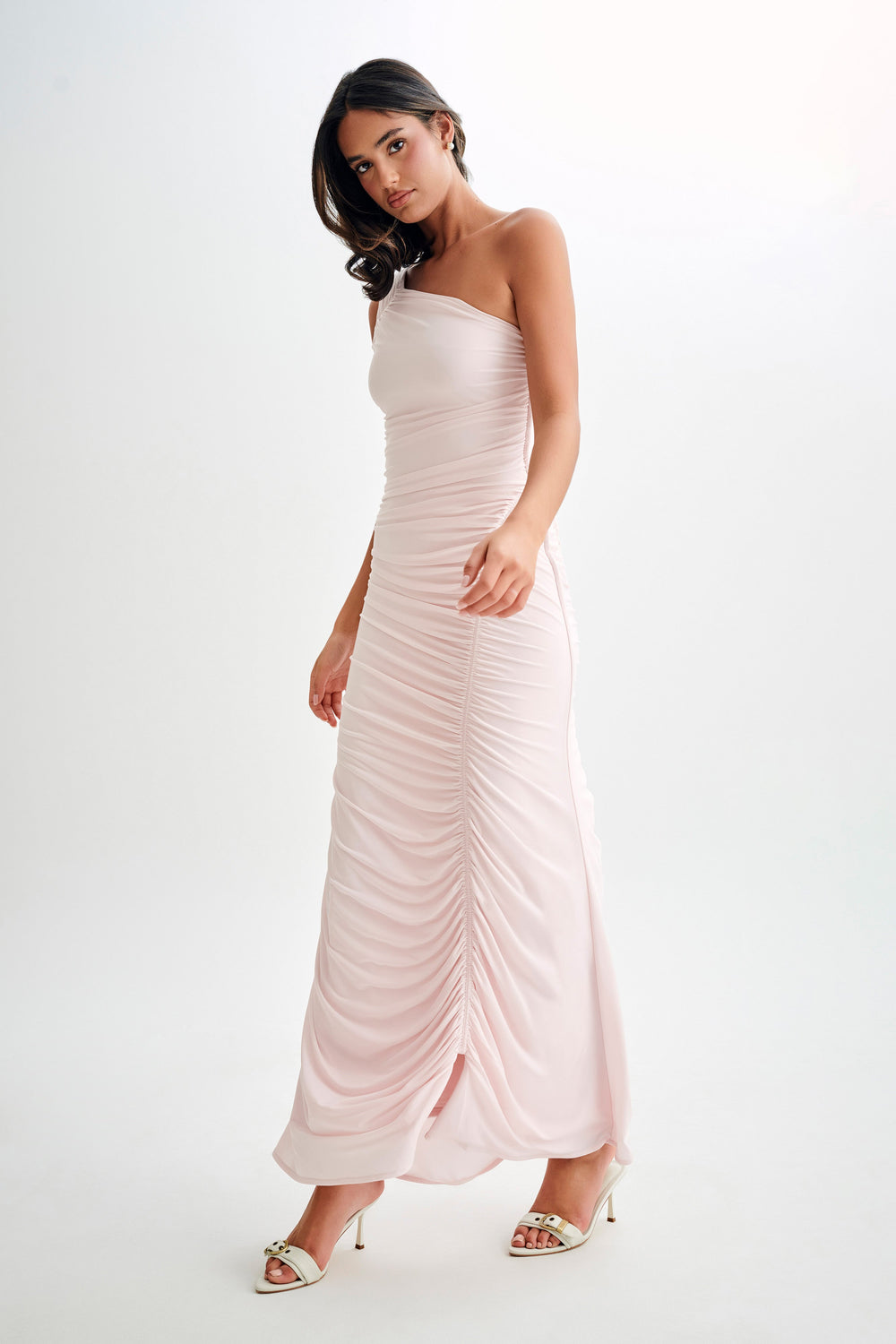 Capri Gathered Slinky Maxi Dress - Powder Pink