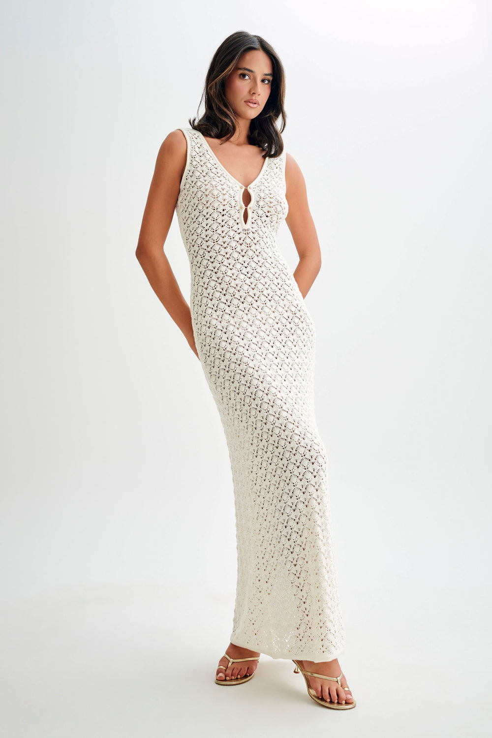 Carter Crochet Sleeveless Maxi Dress - White