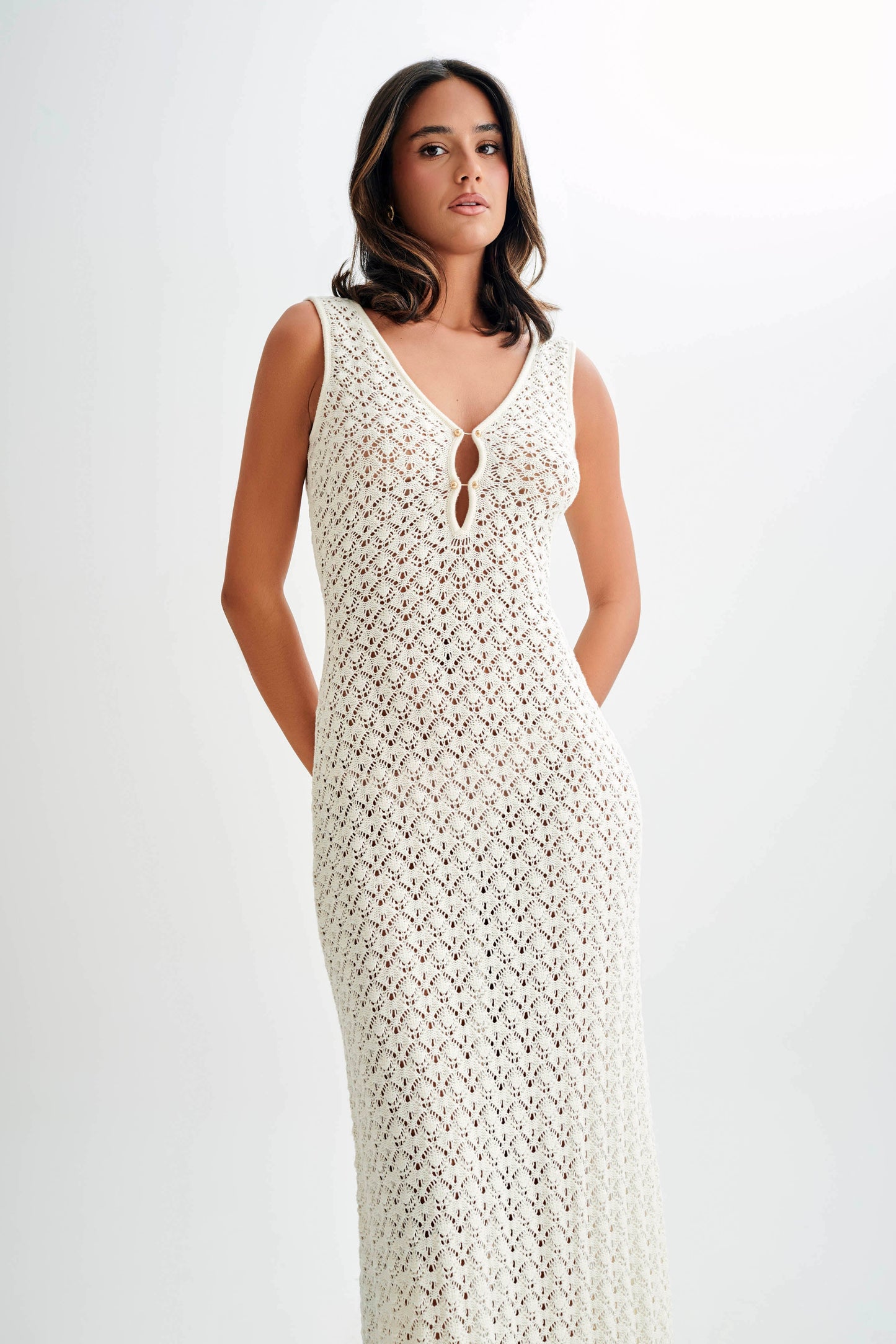 Carter Crochet Sleeveless Maxi Dress - White