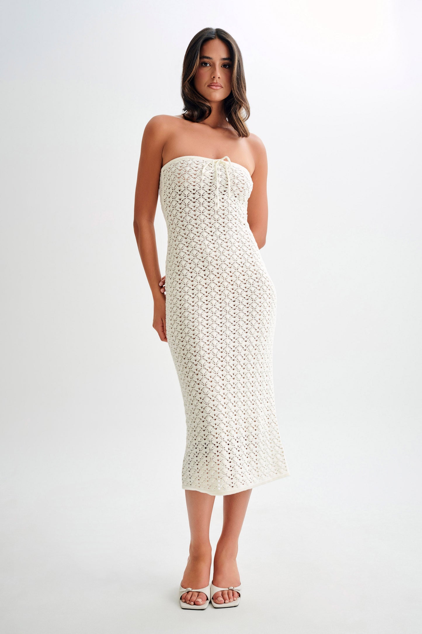 Delia Strapless Knit Midi Dress - Ivory