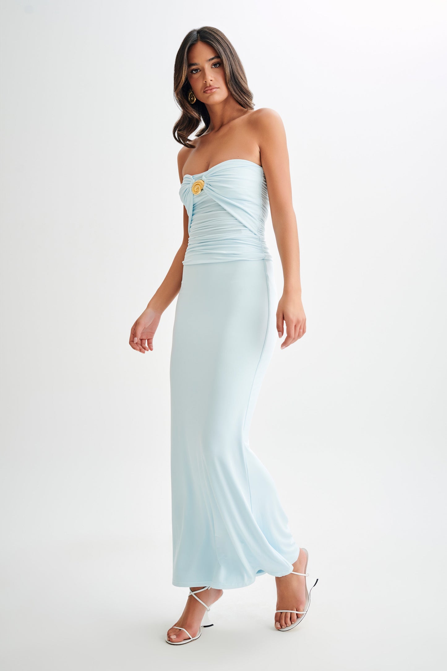 Winslet Strapless Slinky Longline Top With Shell Hardware - Sky Blue