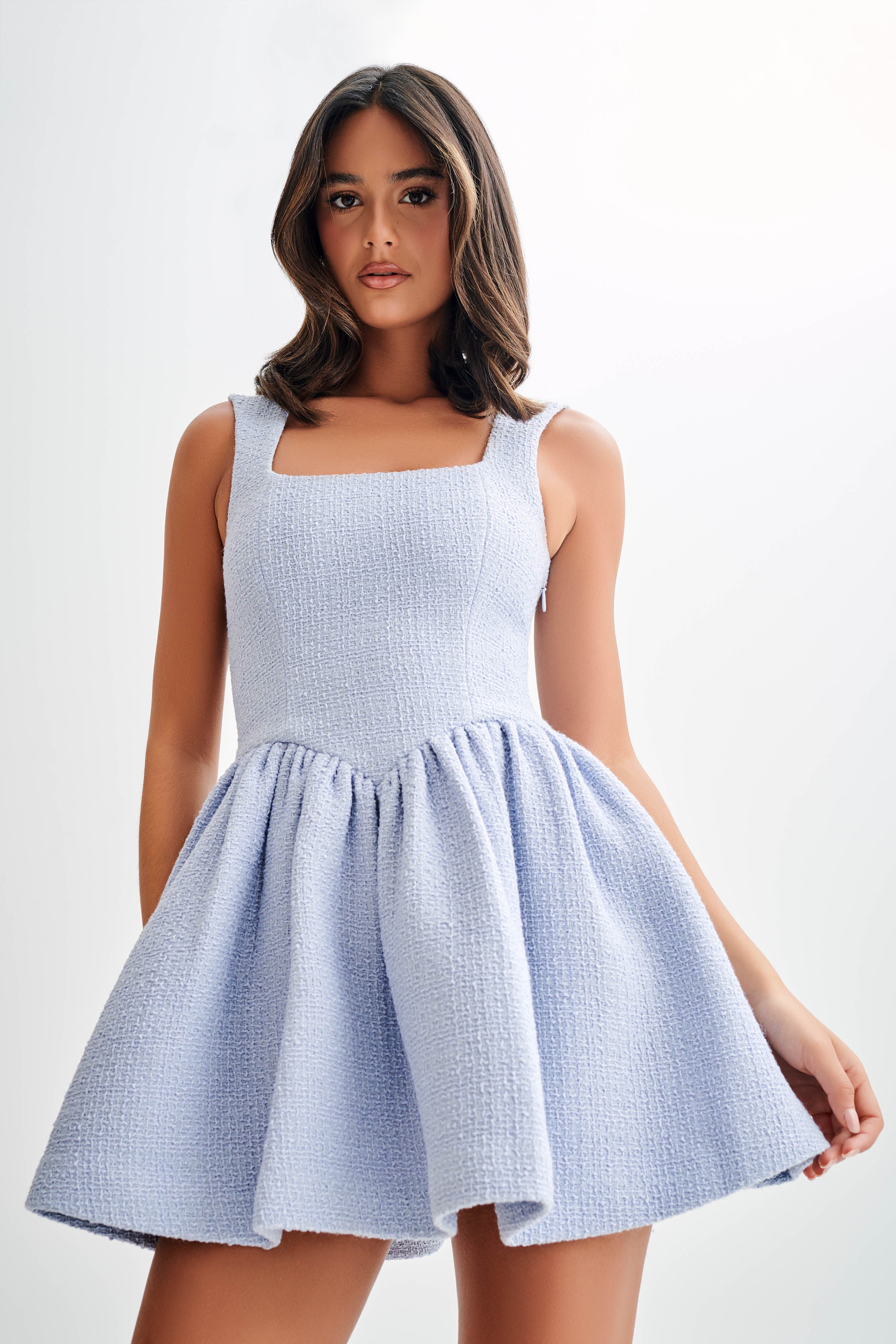 Jennifer Boucle Mini Dress - Sky Blue | MESHKI US